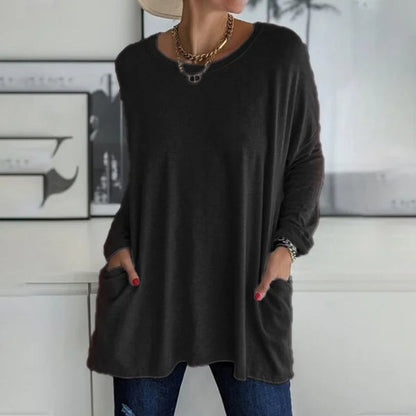 🙋‍♀️Dámské tričko s kulatým výstřihem a dlouhým rukávem Loose Pocket T-Shirt✨