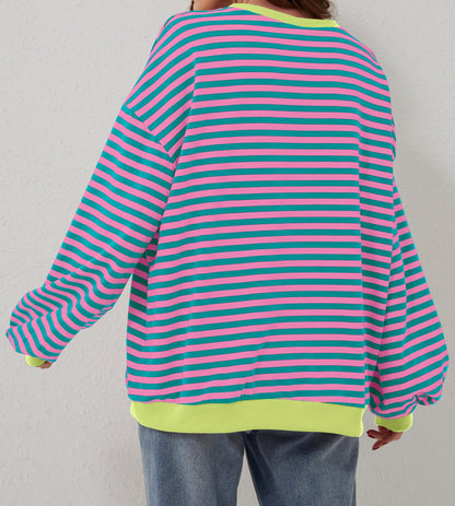 Gestreifter Damen-Oversize-Pullover mit Rundhalsausschnitt