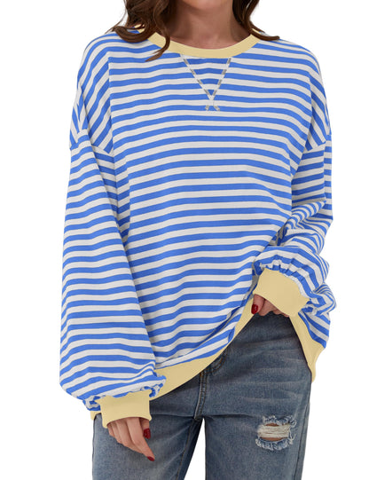 Gestreifter Damen-Oversize-Pullover mit Rundhalsausschnitt