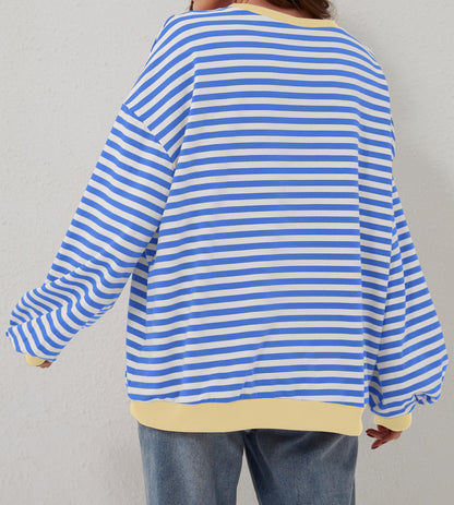 Gestreifter Damen-Oversize-Pullover mit Rundhalsausschnitt