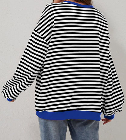 Gestreifter Damen-Oversize-Pullover mit Rundhalsausschnitt