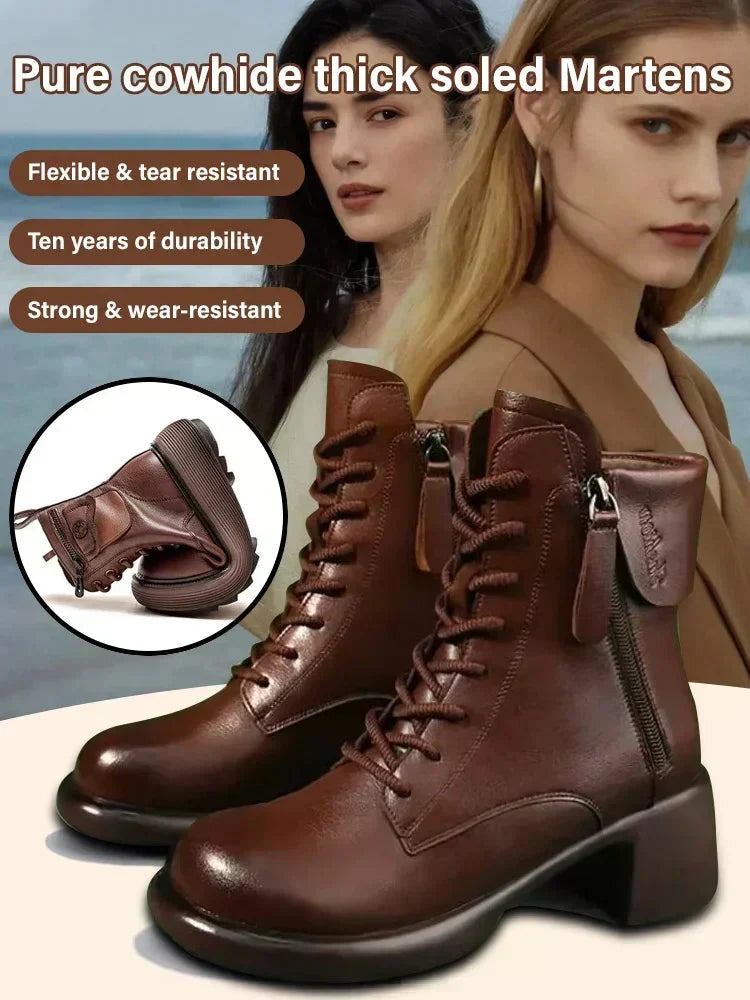 Damen Schnürstiefeletten im Vintage-Stil mit Blockabsatz