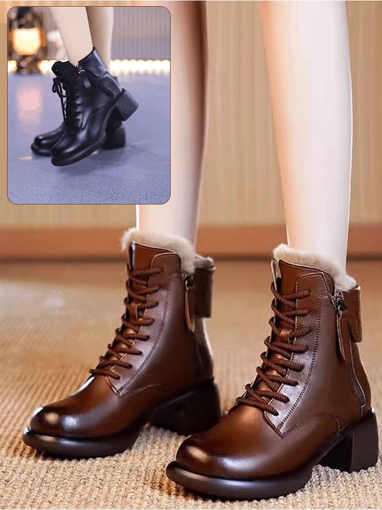 Damen Schnürstiefeletten im Vintage-Stil mit Blockabsatz