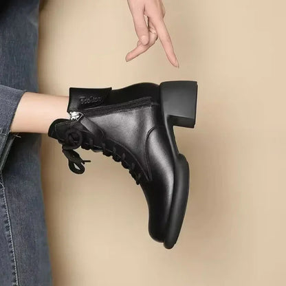 Damen Schnürstiefeletten im Vintage-Stil mit Blockabsatz