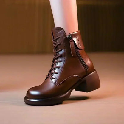 Damen Schnürstiefeletten im Vintage-Stil mit Blockabsatz