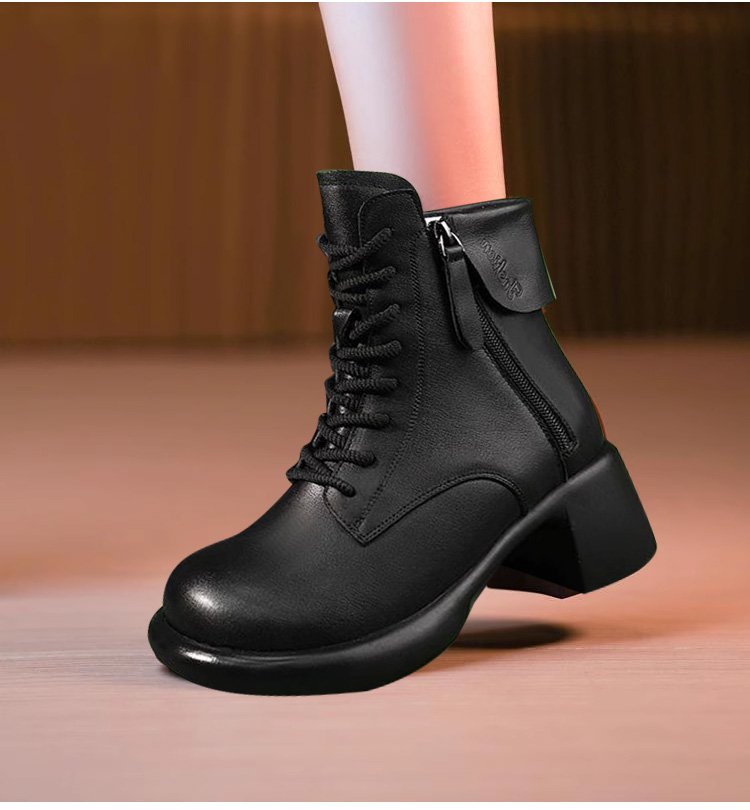 Damen Schnürstiefeletten im Vintage-Stil mit Blockabsatz