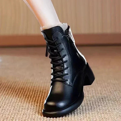 Damen Schnürstiefeletten im Vintage-Stil mit Blockabsatz