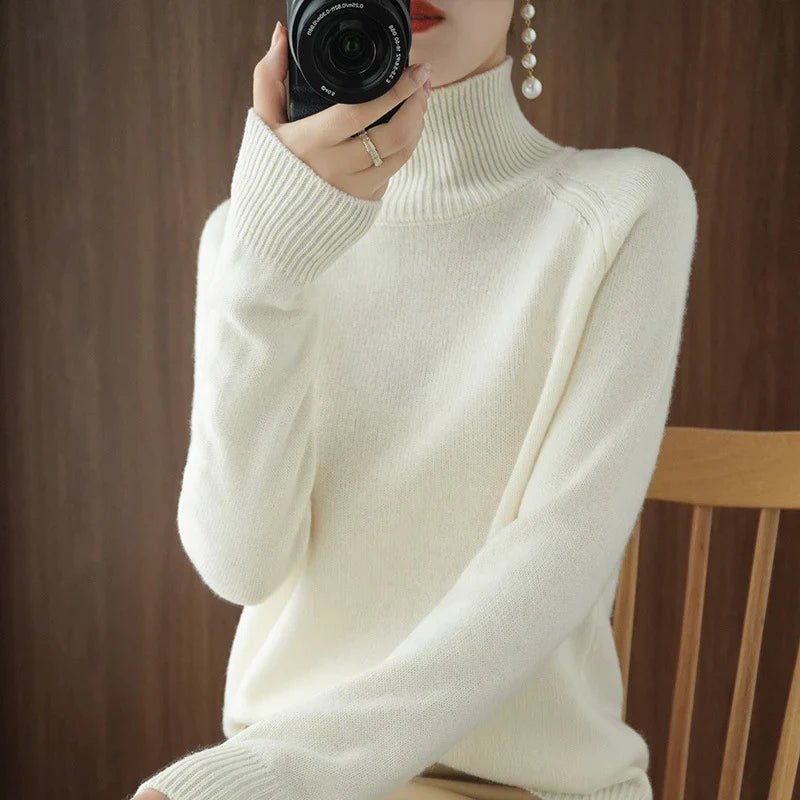 Damen-Strickpullover mit hohem Kragen und lockerem Schnitt