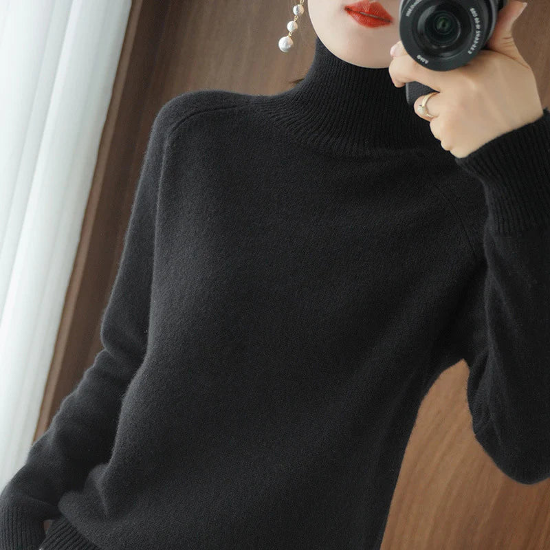 Damen-Strickpullover mit hohem Kragen und lockerem Schnitt