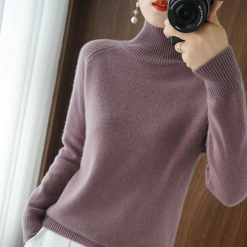 Damen-Strickpullover mit hohem Kragen und lockerem Schnitt