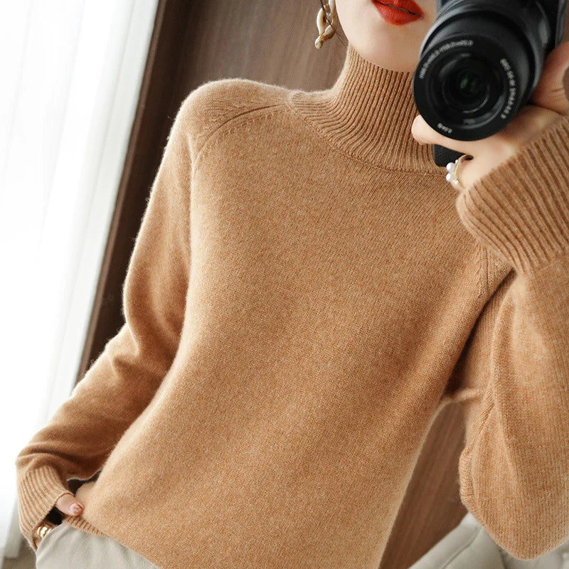 Damen-Strickpullover mit hohem Kragen und lockerem Schnitt