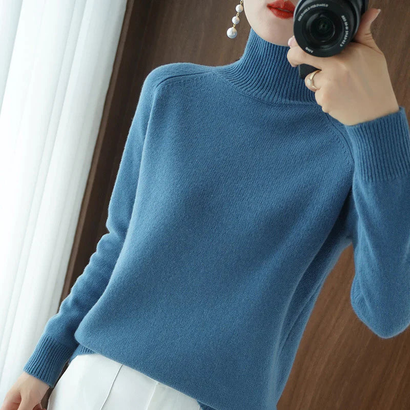 Damen-Strickpullover mit hohem Kragen und lockerem Schnitt