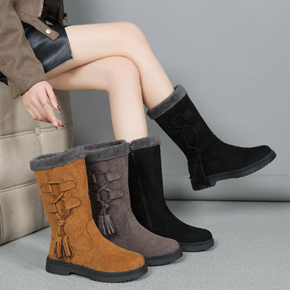 Damen Winterstiefel mit Quasten und seitlichem Reißverschluss