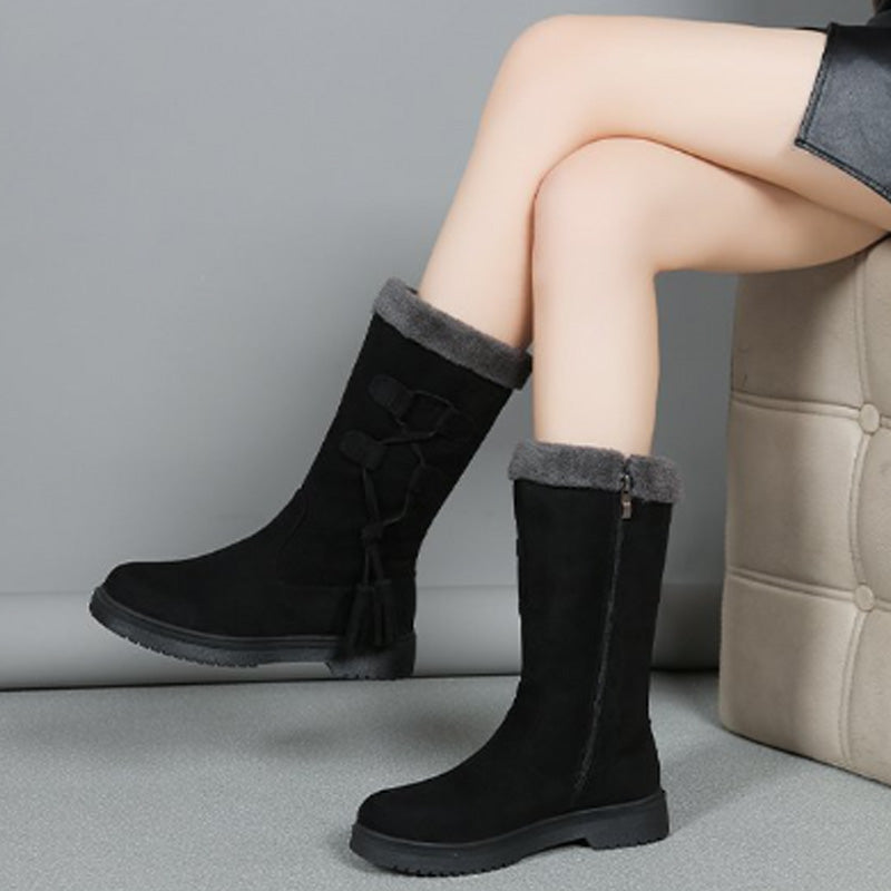 Damen Winterstiefel mit Quasten und seitlichem Reißverschluss