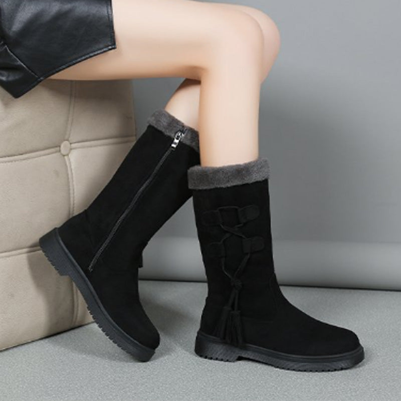 Damen Winterstiefel mit Quasten und seitlichem Reißverschluss