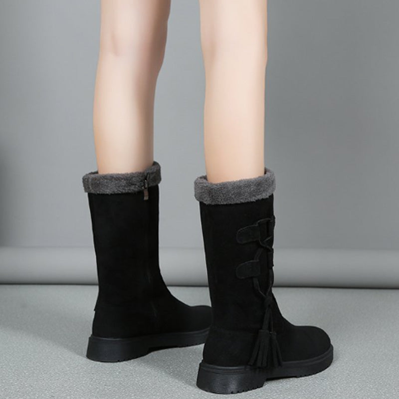 Damen Winterstiefel mit Quasten und seitlichem Reißverschluss
