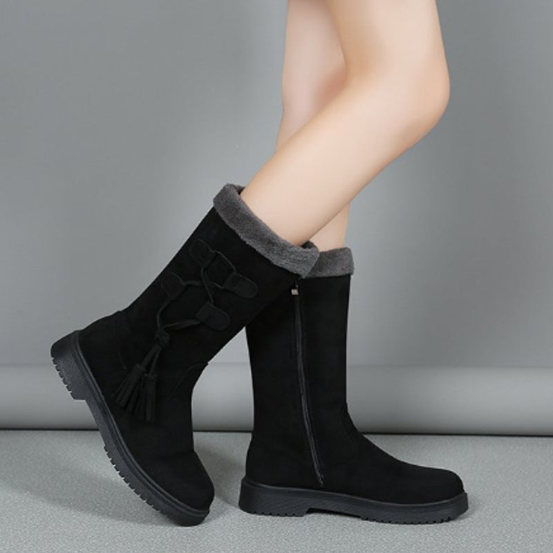 Damen Winterstiefel mit Quasten und seitlichem Reißverschluss