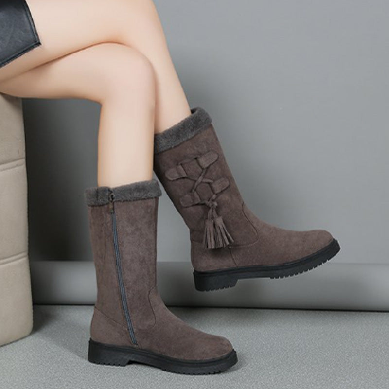 Damen Winterstiefel mit Quasten und seitlichem Reißverschluss