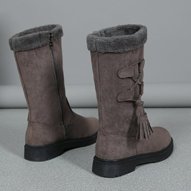Damen Winterstiefel mit Quasten und seitlichem Reißverschluss