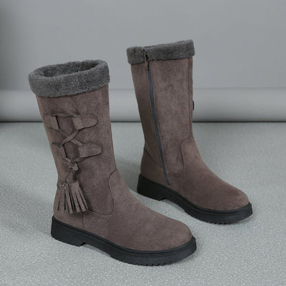 Damen Winterstiefel mit Quasten und seitlichem Reißverschluss