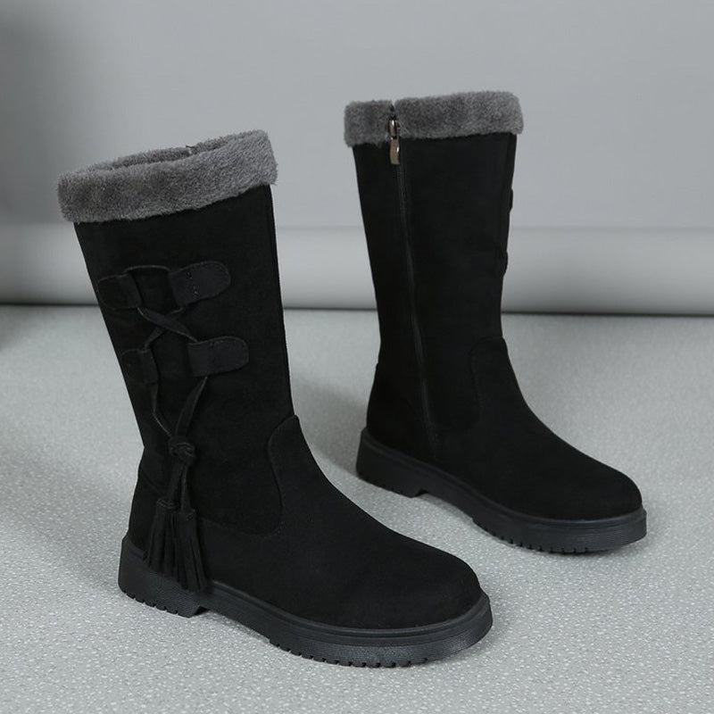 Damen Winterstiefel mit Quasten und seitlichem Reißverschluss