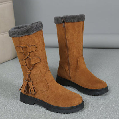 Damen Winterstiefel mit Quasten und seitlichem Reißverschluss
