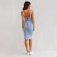 ✨Nastavitelný popruh U-neck split denim bodycon cami šaty