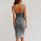 ✨Nastavitelný popruh U-neck split denim bodycon cami šaty
