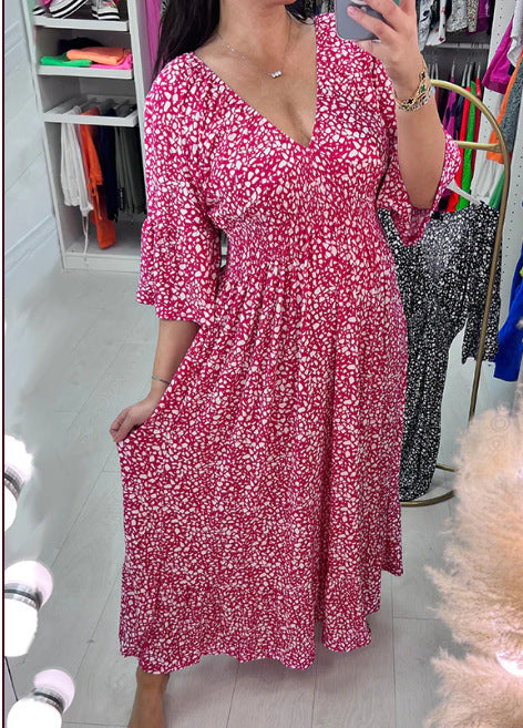 👗Nové šaty s květinovým potiskem a dlouhým výstřihem do V