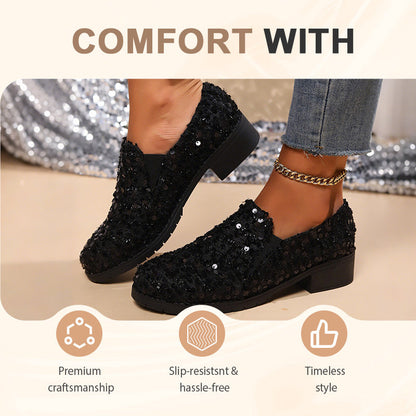 Damen Pailletten-Loafer in Schwarz mit 3,5-cm-Blockabsatz