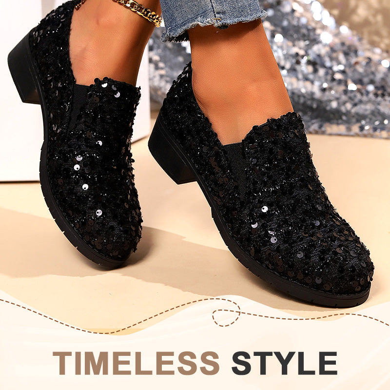 Damen Pailletten-Loafer in Schwarz mit 3,5-cm-Blockabsatz
