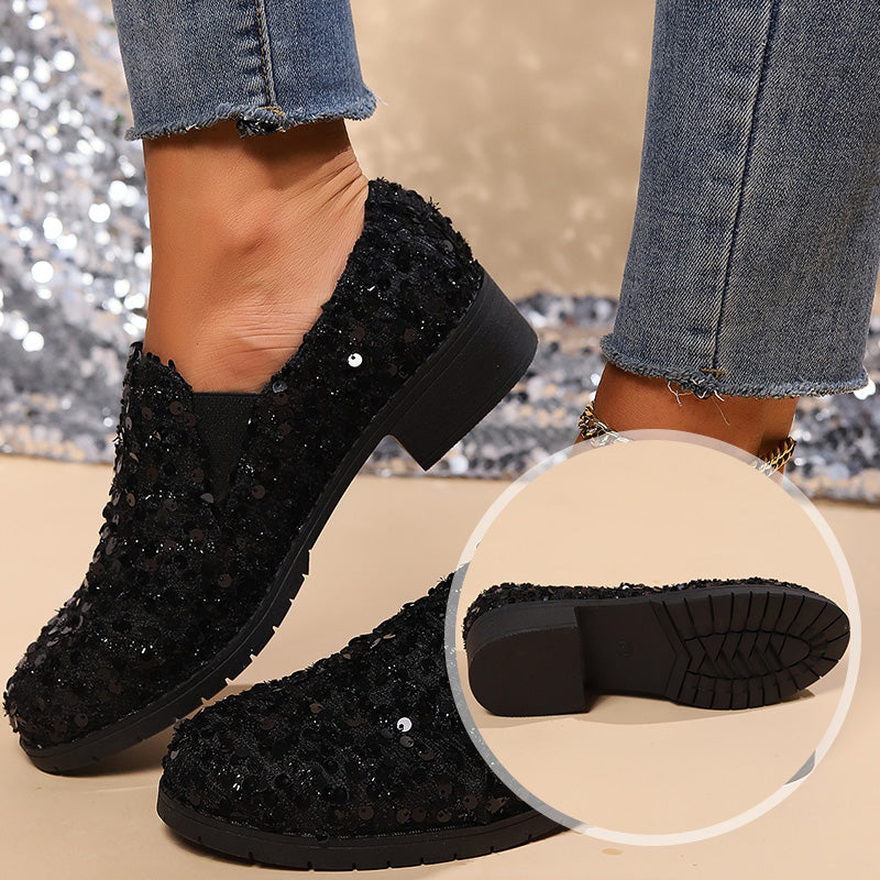 Damen Pailletten-Loafer in Schwarz mit 3,5-cm-Blockabsatz