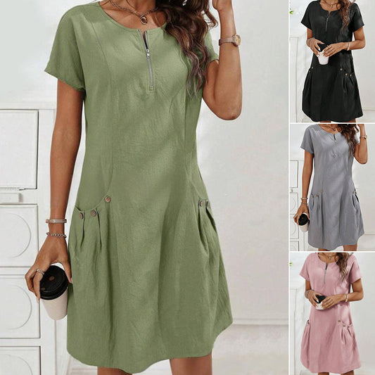 🎁Novinka 50% SLEVA💥Dámské šaty s polovičním zipem a kapsou na knoflík