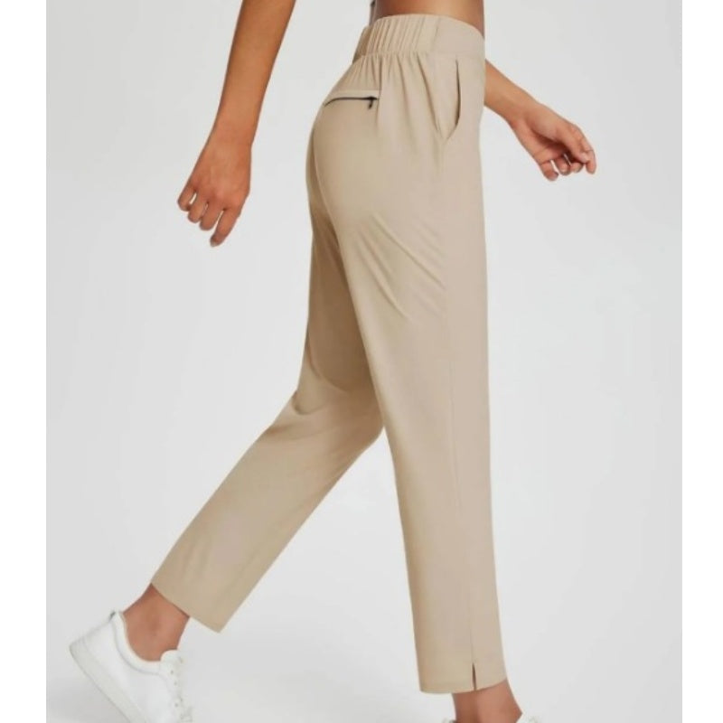 Damen-High-Waist-Stretchhose mit Reißverschlusstaschen in 7/8-Länge
