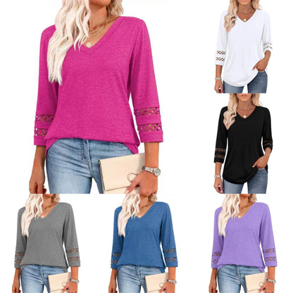 🌿[S-3XL]💖Klasický, pevný top s výstřihem do V a 3/4 rukávy – pohodlný a vhodný pro každou příležitost