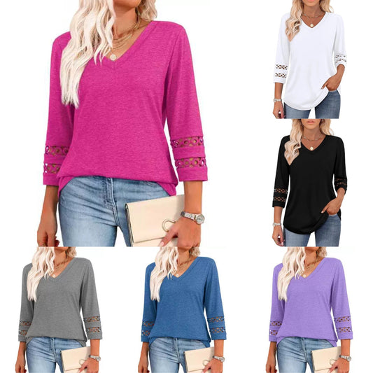 🌿[S-3XL]💖Klasický, pevný top s výstřihem do V a 3/4 rukávy – pohodlný a vhodný pro každou příležitost