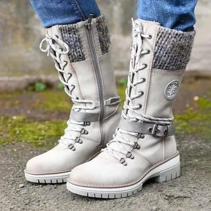👢❄️Damen Schnürstiefel mit Strickbund und seitlichem Reißverschluss