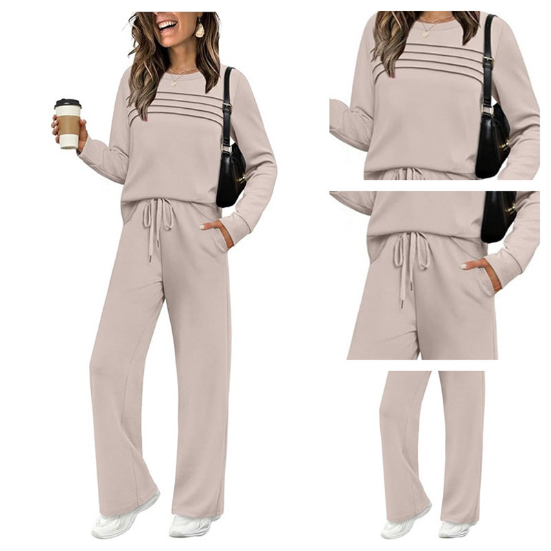 Damen-Lounge-Set, 2-teilig – Rundhalsoberteil & Hose mit Kordelzug