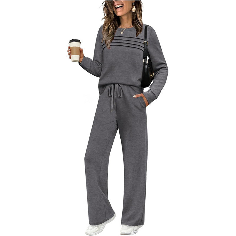 Damen-Lounge-Set, 2-teilig – Rundhalsoberteil & Hose mit Kordelzug