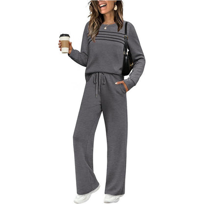 Damen-Lounge-Set, 2-teilig – Rundhalsoberteil & Hose mit Kordelzug