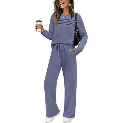 Damen-Lounge-Set, 2-teilig – Rundhalsoberteil & Hose mit Kordelzug