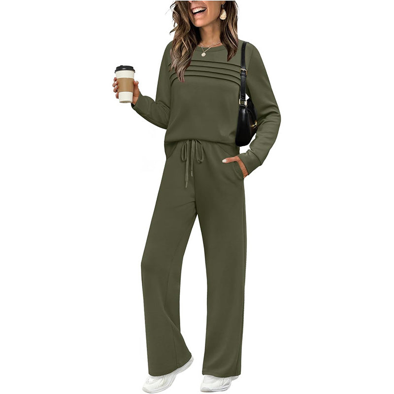 Damen-Lounge-Set, 2-teilig – Rundhalsoberteil & Hose mit Kordelzug