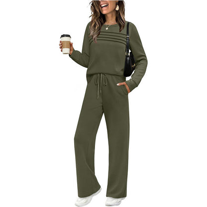 Damen-Lounge-Set, 2-teilig – Rundhalsoberteil & Hose mit Kordelzug