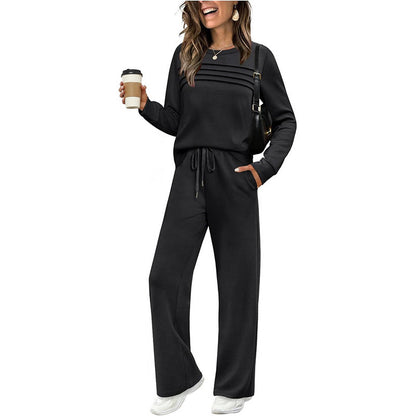 Damen-Lounge-Set, 2-teilig – Rundhalsoberteil & Hose mit Kordelzug