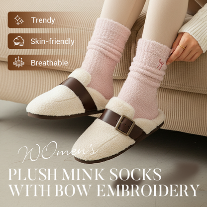 3 Paar Damen-Socken aus Plüsch-Nerz mit gestickter Schleife