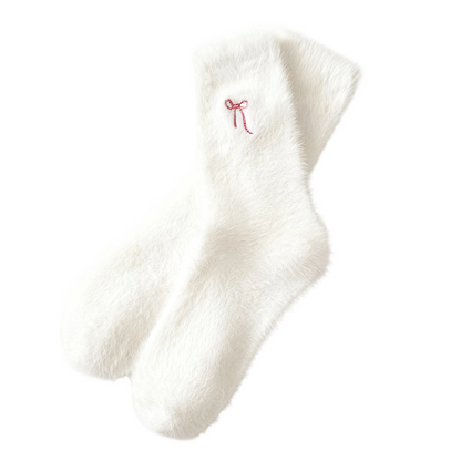 3 Paar Damen-Socken aus Plüsch-Nerz mit gestickter Schleife