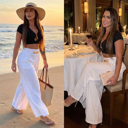 💃 Dámské kalhoty s vysokým pasem a širokými nohavicemi