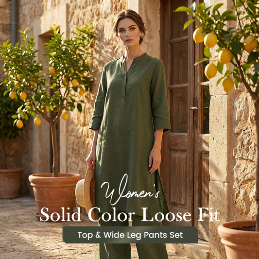 Sada volného topu a širokých kalhot v jednobarevném provedení