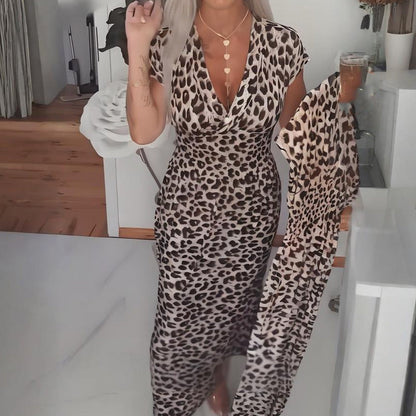❤️‍🔥Dámské šaty s výstřihem do V a leopardím potiskem