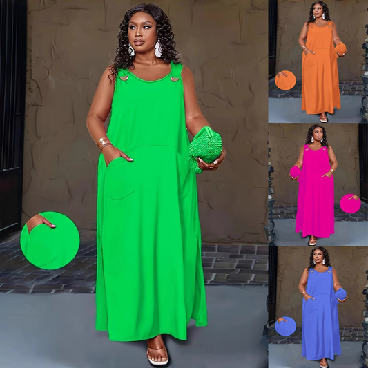 Dámské ležérní maxi šaty bez rukávů s kapsami